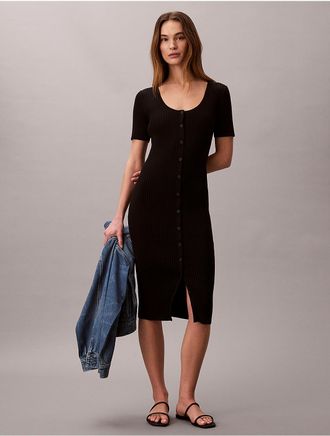 Calvin Klein Jeans Calvin Klein Womens Cotton Rib Button-Down Dress - Black - XL