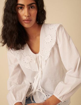 Nobody's Child White Tie Front Broderie Anglaise Blouse