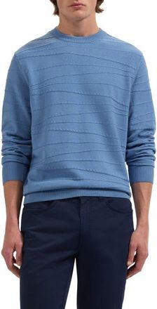Bugatchi Textured Cotton & Silk Crewneck Sweater in Classic Blue at Nordstrom, Size Xx-Large