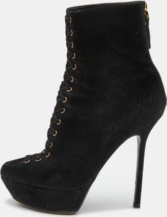 Sergio Rossi Black Suede Lace Up Platform Ankle Boots