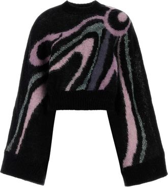 Pucci Intarsia Knit Cropped Sweater - Dames - Ronde hals truien - Veelkleurig - S - Truien & Vesten