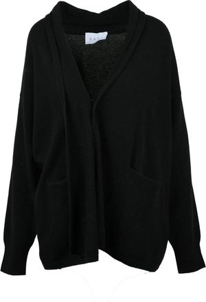 Kaos Black V-Neck Open-Front Wool Cardigan