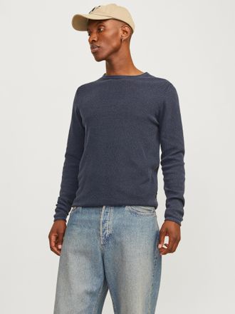 Jack & Jones Rundhalspullover JACK & JONES JJDEAN KNIT CREW NECK AW24, Herren, Gr. S, blau (navy blazer), Strick, Obermaterial: 100% Baumwolle, unifarben, normal, 