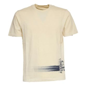 C.P. Company T-Shirts, male, Beige, Size: XL Logo-print Cotton T-shirt
