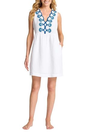 Tommy Bahama St. Lucia Embroidered Sleeveless Linen Blend Cover-Up Dress in White at Nordstrom, Size Medium