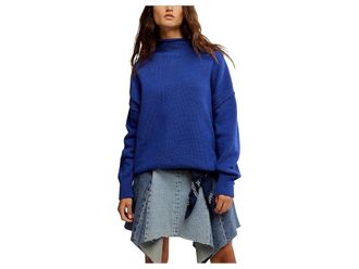 Free People We The Free Torres Roll Neck Womens Sweater Skipper Blue : MD (Womens 8-10), Cotton