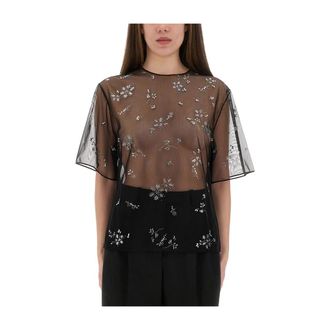 Paco Rabanne Top met Kristalversiering - Dames - Blouses & Shirts - Zwart - Maat: S Polyamide