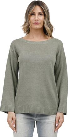 Max Mara Wijde Linnen Top met Ronde Hals - Dames - Ronde hals truien - Groen - M - Linnen - Truien & Vesten