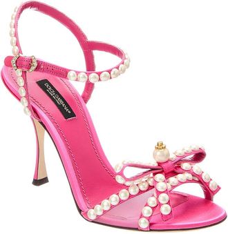 Dolce & Gabbana Pearl & Crystal-Embellished Bow Satin Sandal