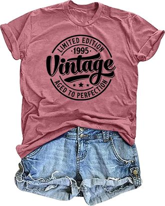 Generic Vintage 1995 T-Shirt for Women 30th Birthday Party Shirt Aged to Perfection Graphic Top