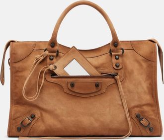 Balenciaga Le City Medium suede top-handle bag