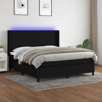 vidaXL Vidaxl - Cama Box Spring Colch&oacute;n Y Luces Led Tela Negro 160x200 Cm