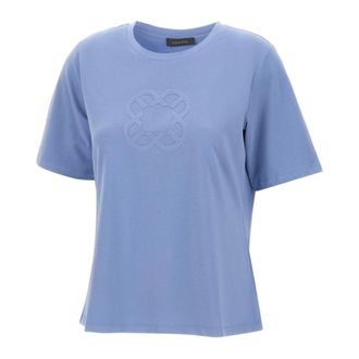 Elena Miro T-Shirts, female, Blue, Size: XL Cotton T-shirt with Monogram Logo