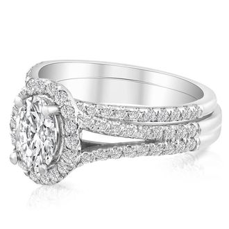 Pompeii3 1.75Ct Diamond & Oval Moissanite Engagement Wedding Ring Set 14k White Gold