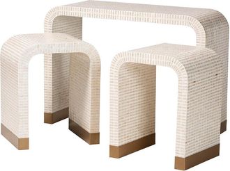 Baxton Studio Carlyn Coastal Mother Of Pearl Capiz Shell 3-Piece Accent Table Set