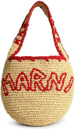 Marni Medium Hobo Nassa Bag In Red Natural Raffia