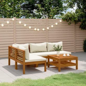 vidaXL Muebles De Jard&iacute;n 5 Pzas Cojines Crema Madera Maciza De Acacia Vidaxl