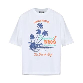 Dsquared2 T-Shirts, male, White, Size: XL Tropical Print T-shirt