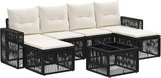 vidaXL Conjunto De Sof&aacute;s De Jard&iacute;n 7 Uds. Negro Y Blanco Crema Vidaxl