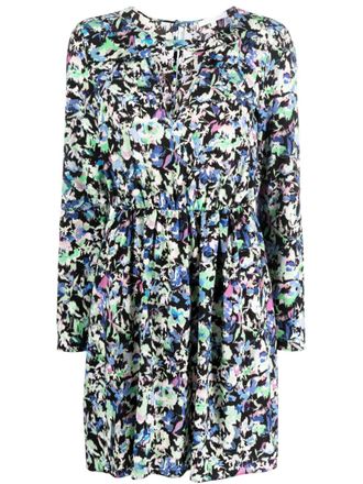 Patrizia Pepe floral-print long-sleeve mini dress - women - Spandex/Elastane/Polyester - 38 - Black
