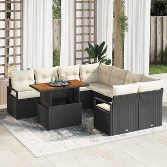 vidaXL Conjunto De Comedor De Jard&iacute;n Con Coj&iacute;n 9 Pcs Negro Y Crema Vidaxl