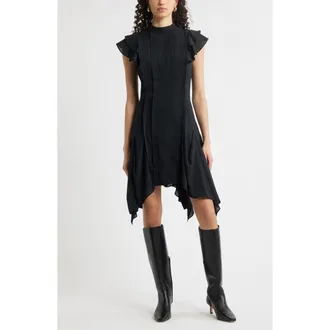 Chelsea28 Pintuck Shark Bite Hem Dress in Black at Nordstrom Rack, Size X-Small