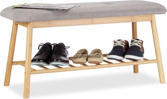 Relaxdays Relaxdays - Banco Zapatero Moderno, Bamb&uacute;, Gris-beige, 44 X 90 X 34 Cm