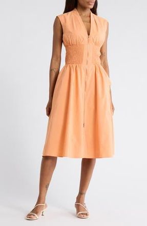 Area Stars Smocked Waist Zip Midi Dress in Orange at Nordstrom Rack, Size X-Large