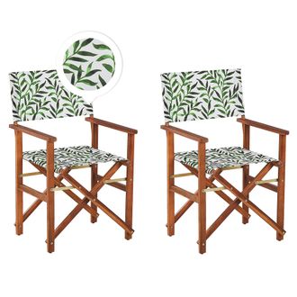 Beliani Beliani - Conjunto De 2 Sillas De Jard&iacute;n De Madera De Acacia Oscura Verde Blanco Hojas Plegable Cine