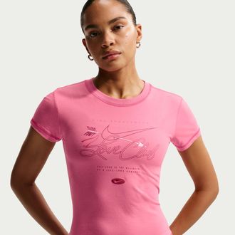 Nike Womens Nike Sportswear Chill Knit Slim Short-Sleeved Cropped T-Shirt in Pink | IQ1253-641