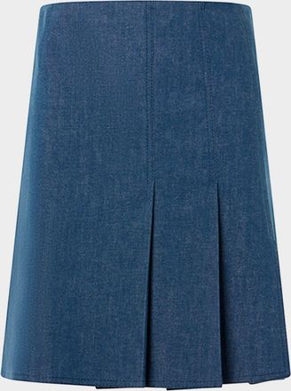 Akris Half-Pleated Stretch Denim Skirt