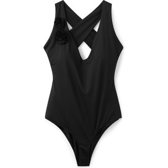 Mango Cross Back One-Piece Swimsuit in Black at Nordstrom, Size Xx-Large
