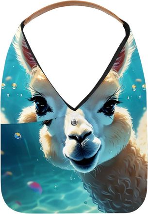 Generic Lovely Alpacas Swims Underwater Reusable Lightweight Grocery Bags - Foldable Into Compact Pouch, Washable & Sturdy, Multipurpose for Shopping and Trav