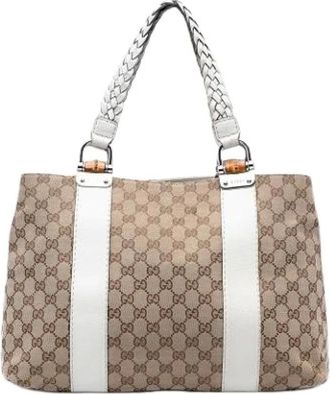 Gucci Pre-owned Handbags, female, Beige, Size: ONE SIZE Pre-owned Canvas Tote