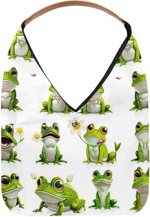 Generic Cute green frog pattern (2) Reusable Lightweight Grocery Bags - Foldable Into Compact Pouch, Washable & Sturdy, Multipurpose for Shopping and Travel