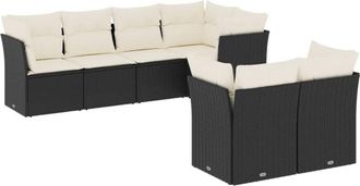vidaXL Vidaxl - Set De Comedor De Jard&iacute;n 7 Pzas Y Cojines Rat&aacute;n Sint&eacute;tico Negro