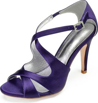 Generic High Heel Sandals Women Bridal Peep Toe Ankle Straps Stiletto Satin Evening Party Prom Wedding Bridal Shoes 10.5Cm,Dark Purple,7 UK