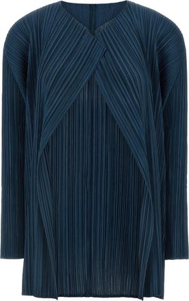 Issey Miyake Blue Mellow Pleats Cardigan Top