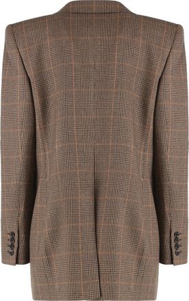 Saint Laurent Womens Prince Of Wales Wool Jacket Brown Blazers