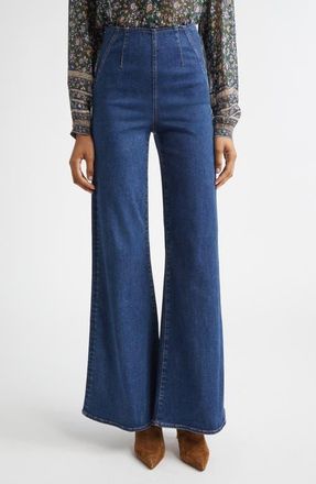 Veronica Beard Joplin Off-Duty High Waist Flare Jeans in Bright Blue at Nordstrom, Size X-Small