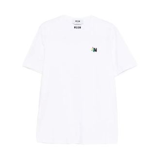Msgm T-Shirts, male, White, Size: XL Logo-embroidered T-shirt