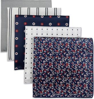Shlax & Wing 5 Pack Mens Pocket Squares Set 12.6 Formal Handkerchiefs for Suits Weddings Tuxedos Assorted Colors Patterns No.17