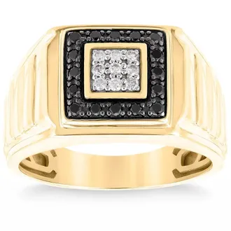 Pompeii3 1/3Ct Black Diamond Mens Anniversary Wedding Ring Polished Band Yellow Gold