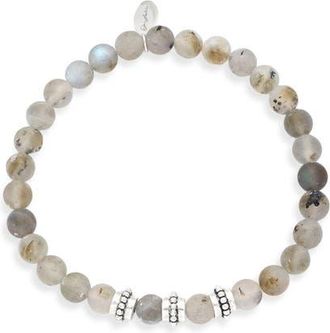 Jan Leslie Labradorite Beaded Stretch Bracelet With Antique Sterling Silver Spacers in Grey at Nordstrom