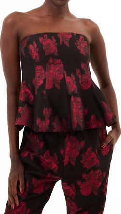 Misa Piper Strapless Peplum Top In Midnight Rose