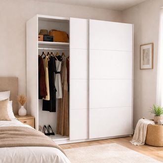 Dmora Armario Dmarsic, Perchero Para Dormitorio, Armario Con 2 Puertas Correderas, 180x65h204 Cm, Blanco - Dmora