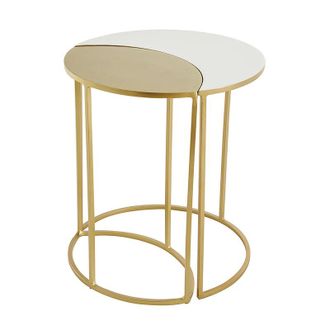 Miliboo Miliboo - Mesa Auxiliar De Metal Lacado Blanco Y Dorado Toscane