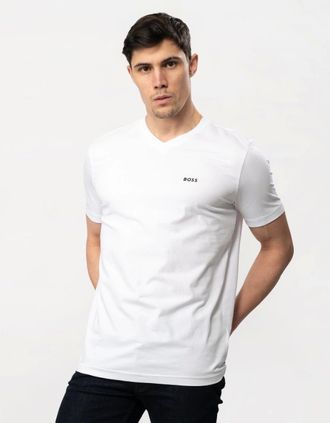 HUGO BOSS Mens BOSS Green Tee V Mens Stretch Cotton V-Neck T-Shirt - White 100 - Size: 40