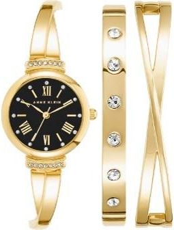 Anne Klein Quartz Black Dial Ladies Premium Crystal Accented Bangle Watch AK-2244BKST