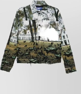 Junya Watanabe long sleeve blazer graphic print frayed edges